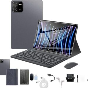 3 em 1 Tablet, com Capa/Teclado/Mouse, 10.1 Polegada,12GB RAM+512GB ROM, Câmera de 16MP + 32MP, Android 13, 8000mAh, Versão WiFi